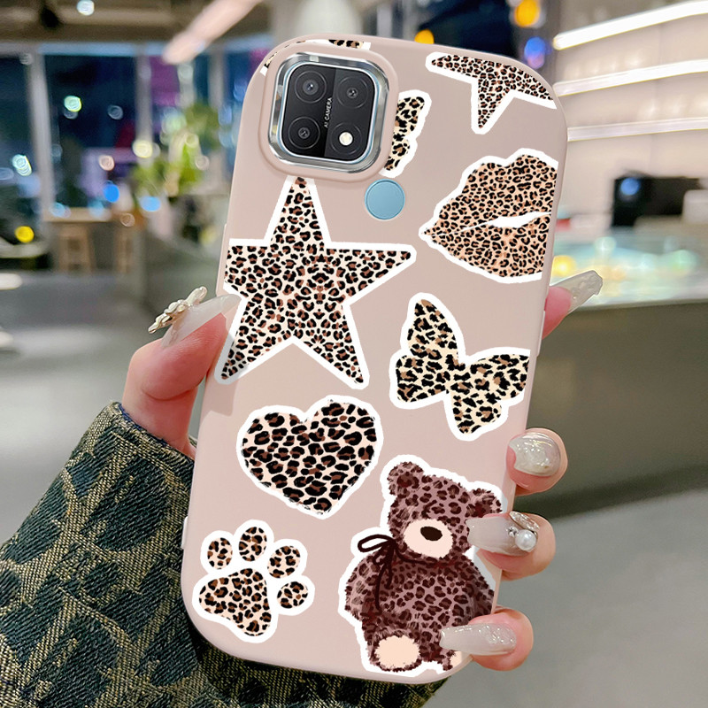 Casing Hp Untuk OPPO A15 A15s A35 4G Case Stiker motif macan tutul luarnya Sudut membulat Kasing sil