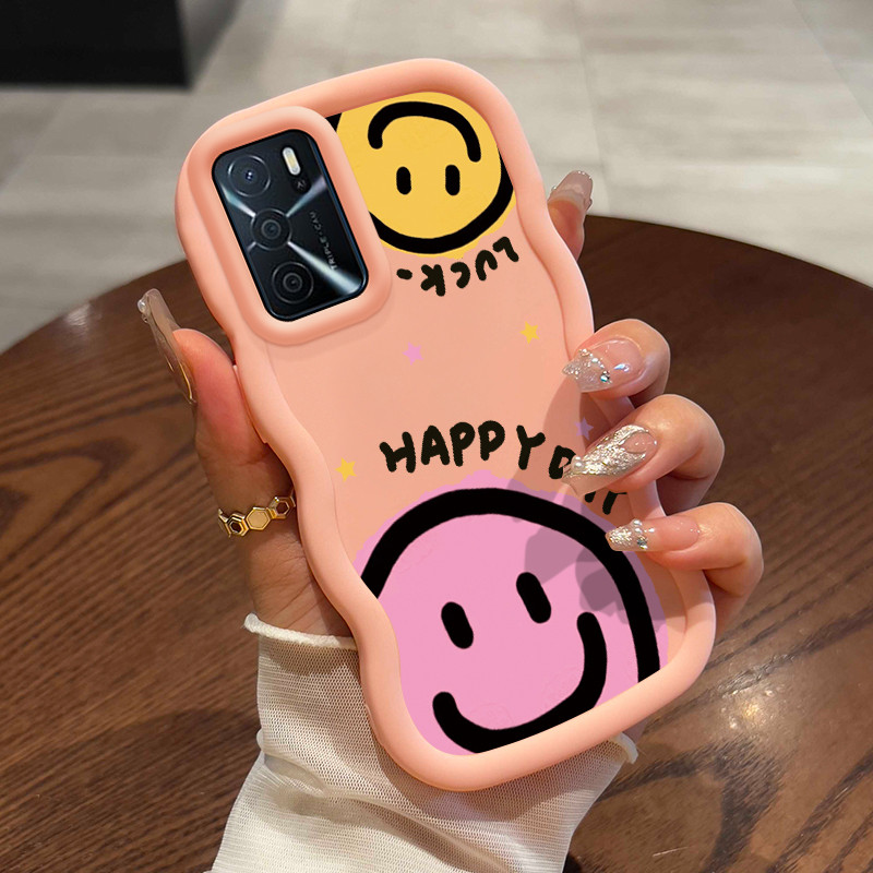 Casing HP Untuk OPPO A16 A16s A54s Case Aesthetic Smiley Face Kasing silikon Cesing bingkai krim Sof