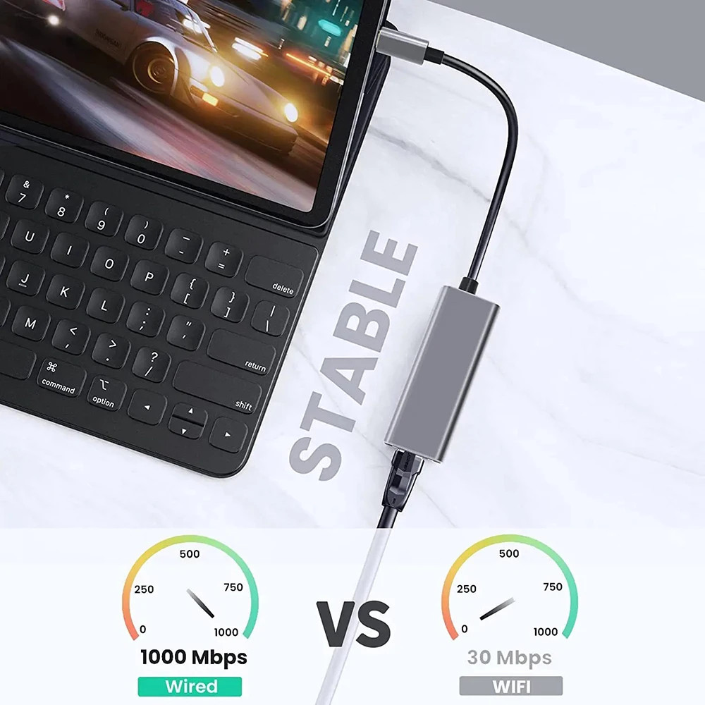 Adaptateur USB C Ethernet Adapter Ethernet to USB C/Thunderbolt 3 to RJ45 Wired Network Convert
