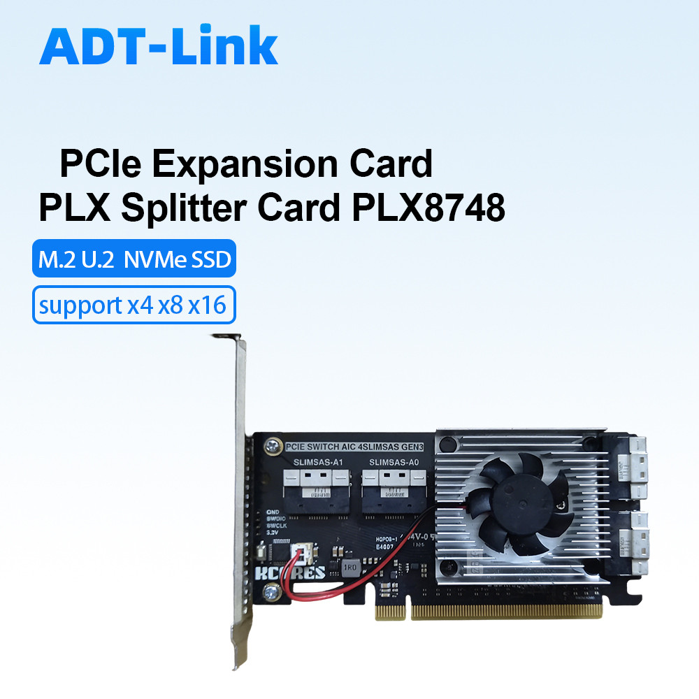 ADT-Link PCIe Expansion Card PLX Splitter Card PLX8748 Onboard Compatible Module Supports Graphics