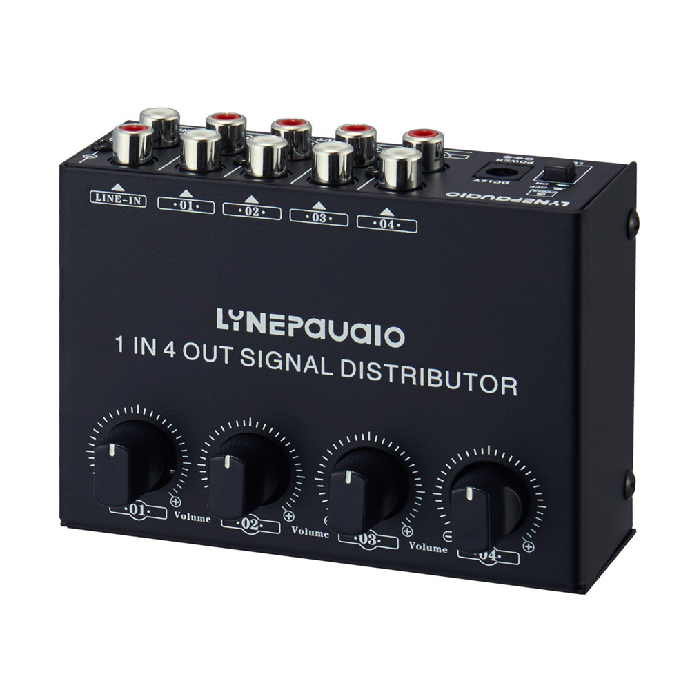 1 IN 4 OUT STEREO SIGNAL AMPLIFIER DISTRIBUTOR INDEPENDENT OUTPUT VOLUME ADJUSTMENT LOSSLESS