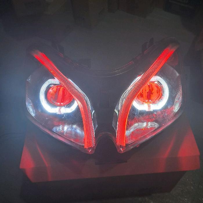 Reflektor Lampu Depan Custom Biled Ala Ala+Lampu Alis 2 Mode Untuk Motor Vario Cw 110 Karbu Lama Old