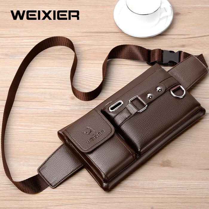 EKSLUSIF WEIXIER 8117 Tas Selempang Pria Kulit Waistbag Anti Air