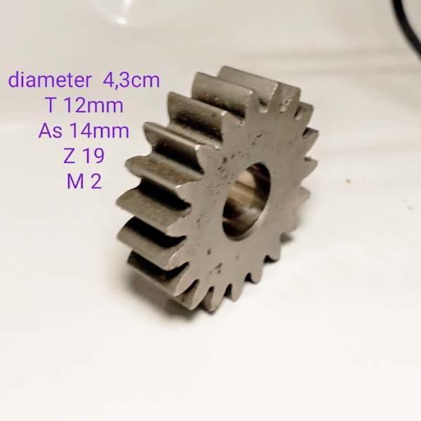 pinion spur gear, roda gigi baja 4,3cm As14mm Z19 M2 *