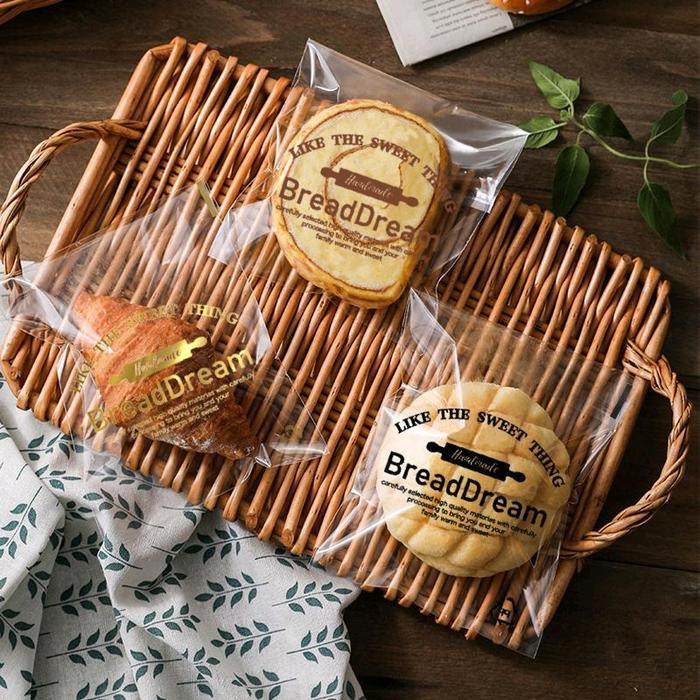 Chefmade - 100Pcs Plastik Roti Opp Plastik Roti Motif Tebal Plastik Donat
