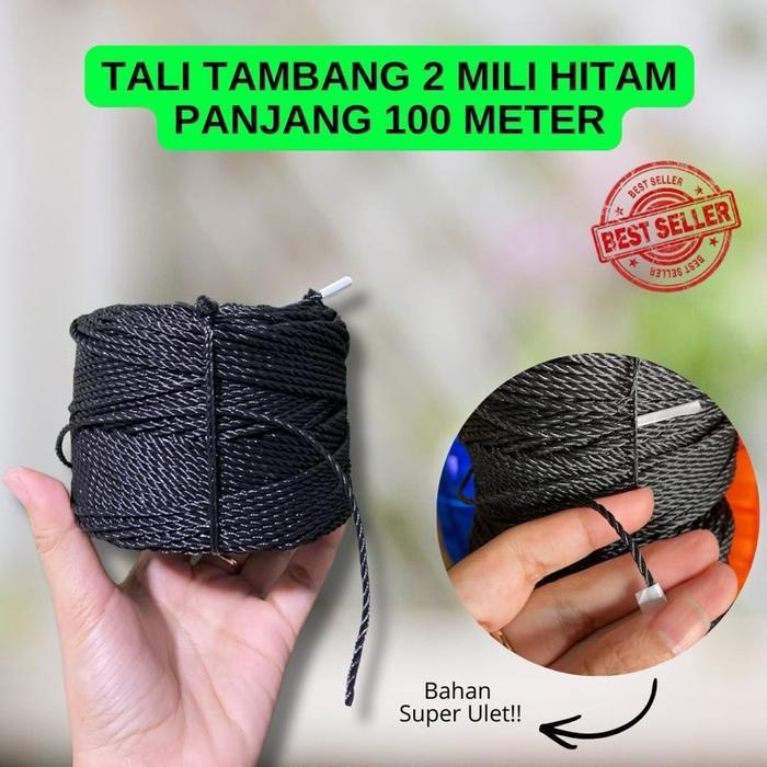 Terlaris - 1 Roll Tambang 2 Mili Hitam Panjang 100m/Tali Tambang 2mm Hitam Murah/Tambang 2mm Hitam