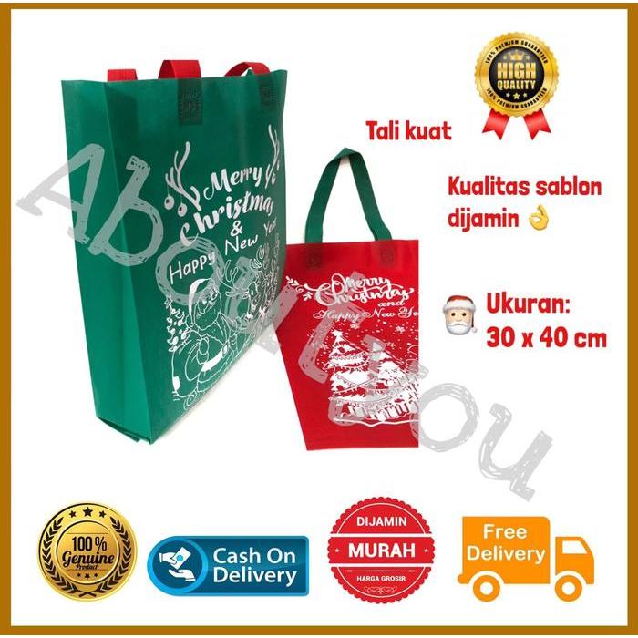 Tas Natal Spunbond Goodie Bag Chrismas Souvenir Tas Spun Bound Kain Terlaris