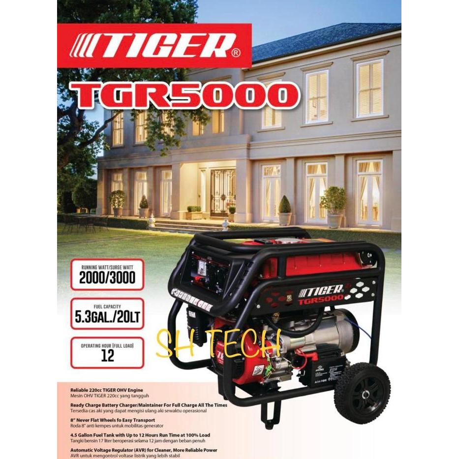 GENSET TIGER 3000 WATT TGR 5000 TGR5000 GENERATOR LISTRIK STARTER