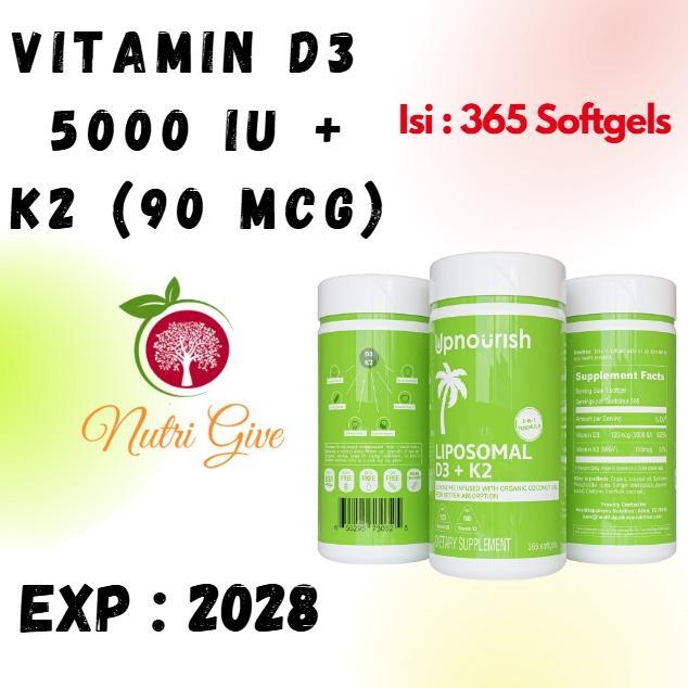 Upnourish Vitamin D3 5000IU + K2 (MK-7) 100mcg 365 softgel Lipsomal