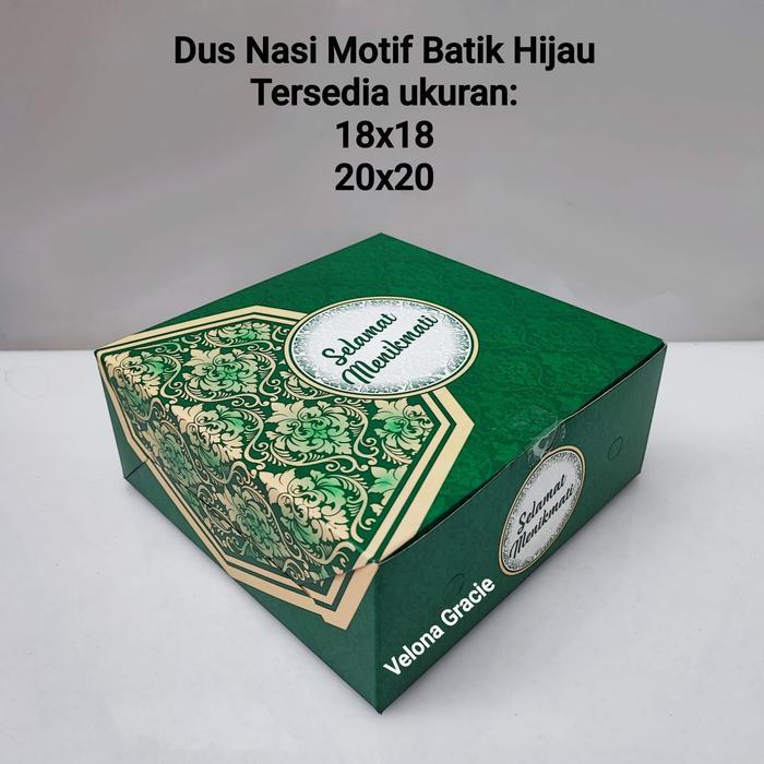 Dus Nasi 18x18 Batik Hijau Kacer isi 50 pcs GS Motif Box Besek
