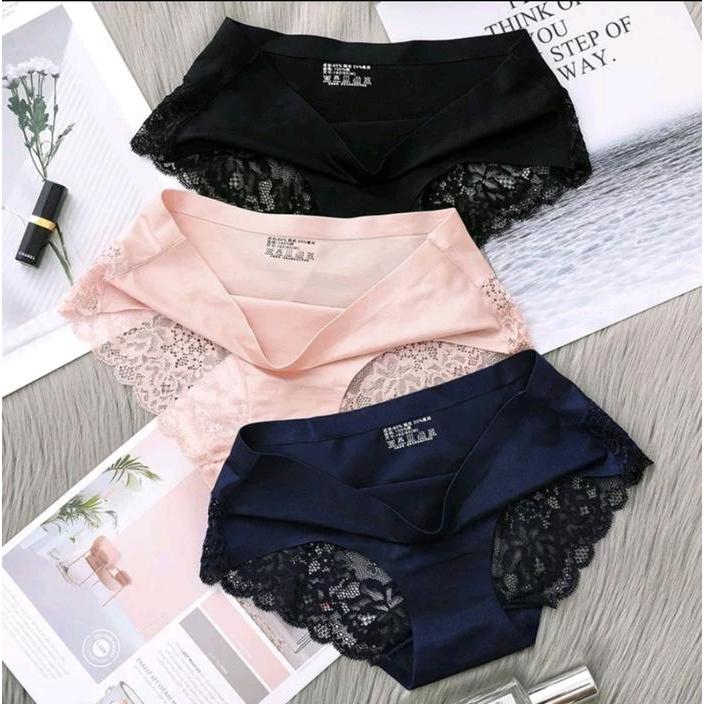 6 pcs Celana dalam wanita premium import motif brukat Katun Poliester Seksi Manis