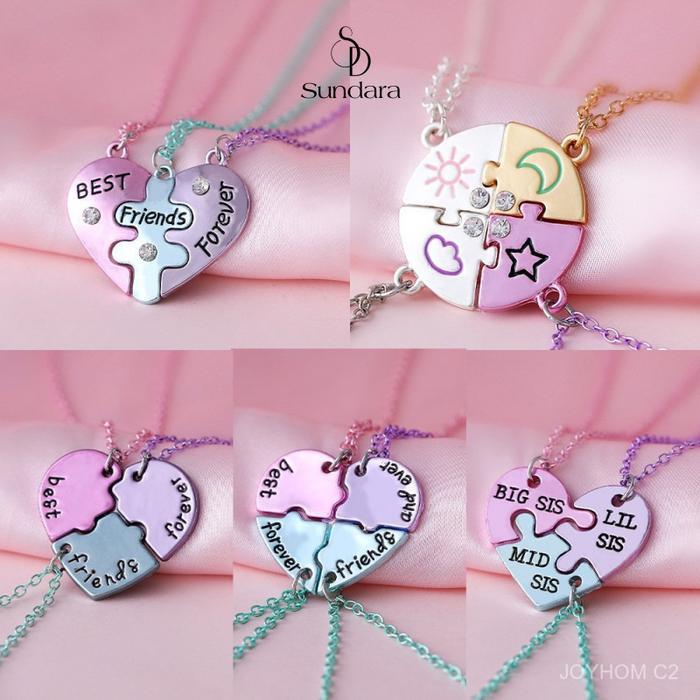 kalung sahabat 4 set kalung liontin bulan bintang matahari awan 3 warna perhiasan persahabatan