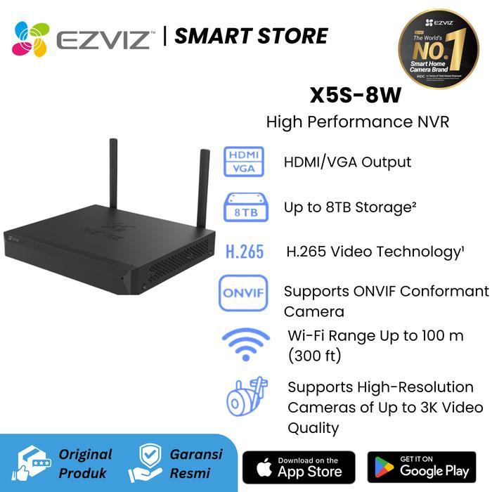 EZVIZ NVR X5S-8W NVR NIRKABEL SUPPORT 5MP