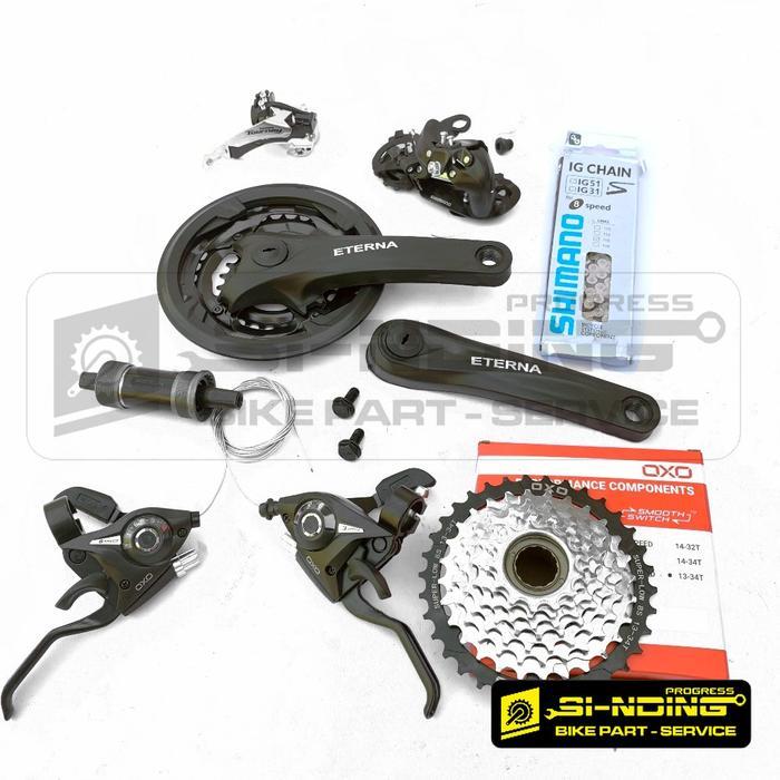 Groupset Crankset Sepeda 3X8 Speed Shimano Megarange Tourney Drat 34 T Tbk