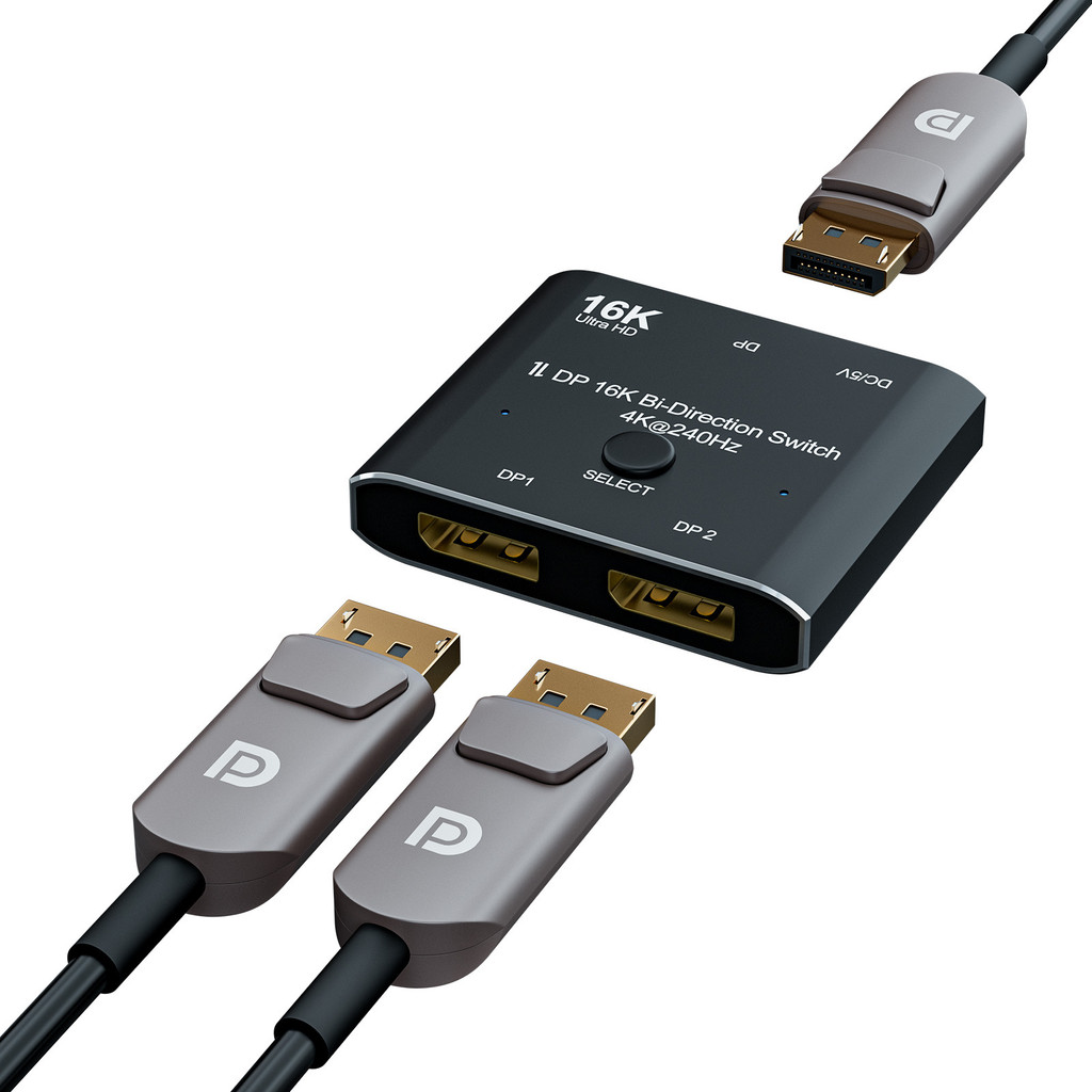 DisplayPort 2.0 Switcher 16K@60hz 4K@240hz DP to DP Switch Splitter 80Gbps HDR 3D for Monitor Video