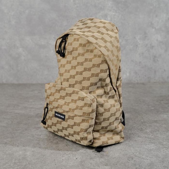 Tas BALENCIAGA BB MONOGRAM JACQUARD BROWN BACKPACK 100% ORIGINAL - 46X32X17CM