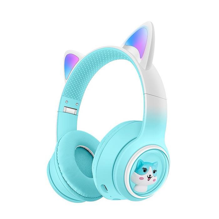 [ Akz-02 ] Headphone/Headset Bando Led Warna Warni Bluetooth/Wireless Type Akz-02 Motif Kucing / Cat