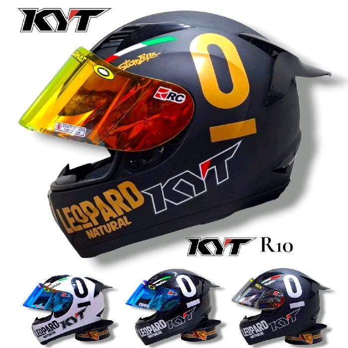 Helm full face KYT r10 Black dof Leopard paket ganteng spoiler Original KYT