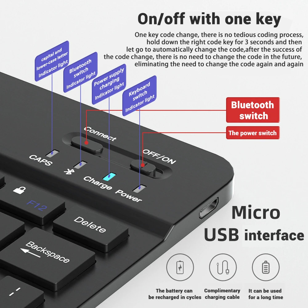 Mini Keyboard Wireless Bluetooth 5.0 Keyboard RGB Backlit Rechargeable Keyboard Silent Keyboard For