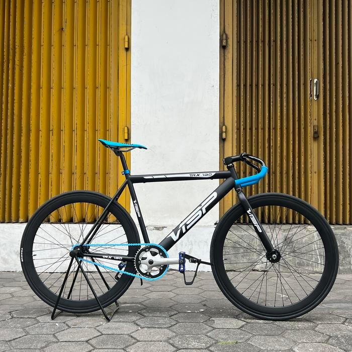 FIXIE STEEL FULLBIKE FLAT SUDAH JADI 700C VISP SEPEDA FULL BIKE RAKITAN CUSTOM BLACK BLUE WHEELSET 5