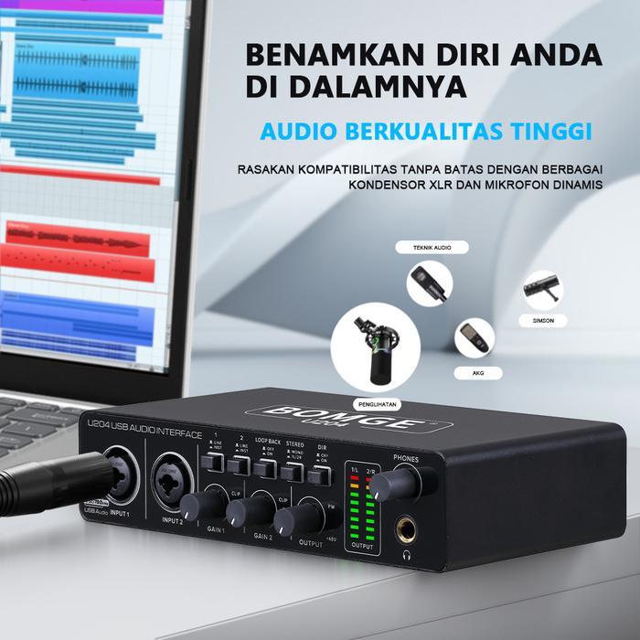 Bomge U204 Audio Interface Soundcard Usb Dengan Mikrofon Preamplifier Port Xlr/Tsr/Ts, Resolusi