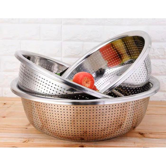 KSL - Saringan Tirisan Baskom Serbaguna - Bakul Nasi Lubang Tanpa Tutup Stainless Steel - Baskom