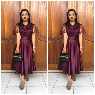 Dres Wanita Satin Kombinasi Brokat Kondangan Baju Kain Mewah Panjang Formal Tile Tbk