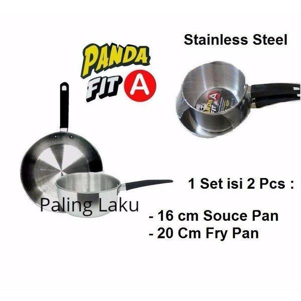 Maspion Maxim Panda Fit A Panci Set Souce Pan 16Cm & Fry Pan 20Cm Ori Frypan Stainless Steel