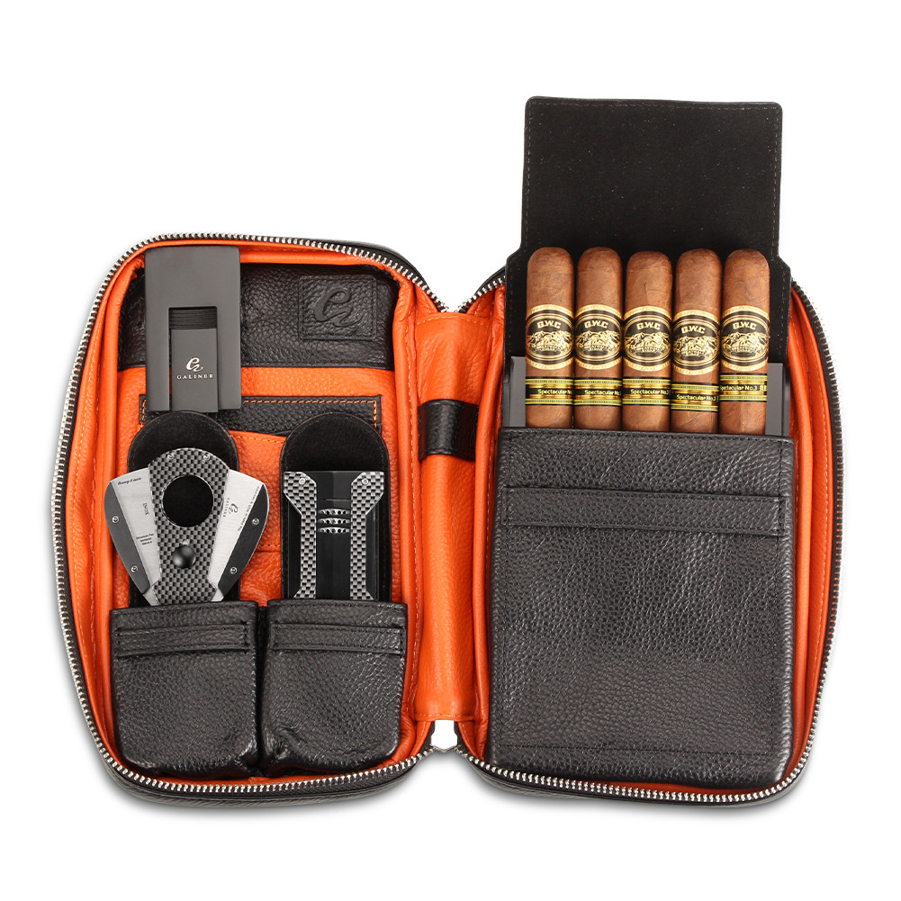 GALINER Real Leather Cigar Case Travel Humidor Cigar Set W/ Butane Torch Lighter Cigar Cutter Sharp 