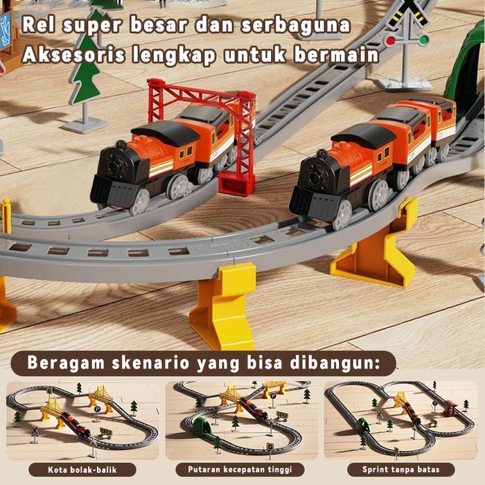 Hot Wheels - Qqbaby Mainan Kereta Api Rel Listrik Diy Edukasi Anak 113Pcs Track Besar Mainan Merakit