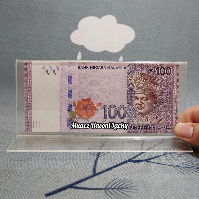 BERMUTU Akrilik Tempat Uang Pajangan Hiasan Malaysia 100 Ringgit