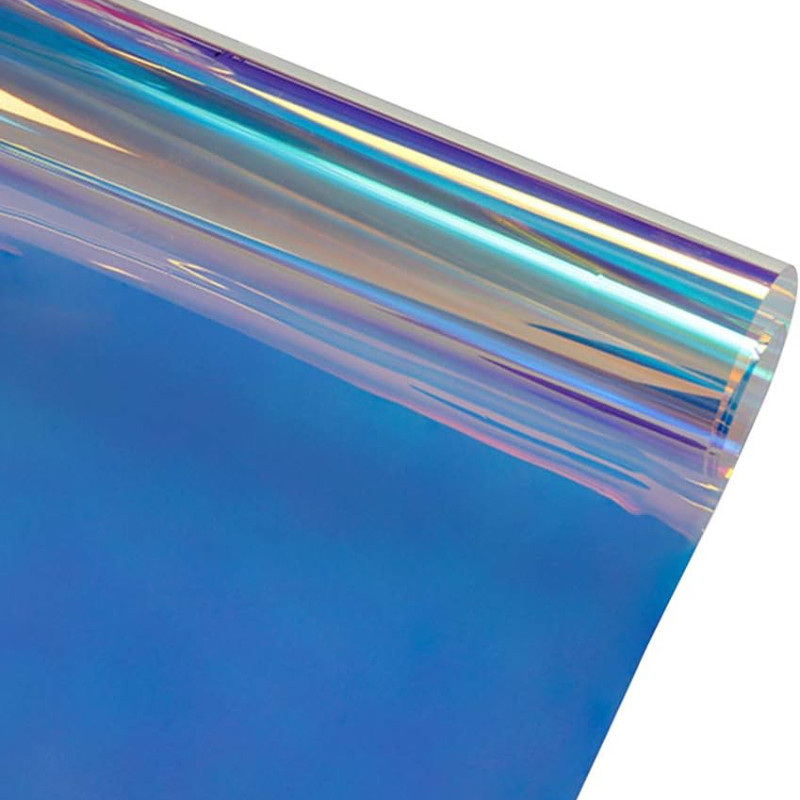 Blue Chameleon Window Film Rainbow Effect Clear Film Holographic PVC Static Cling Film for Home DIY