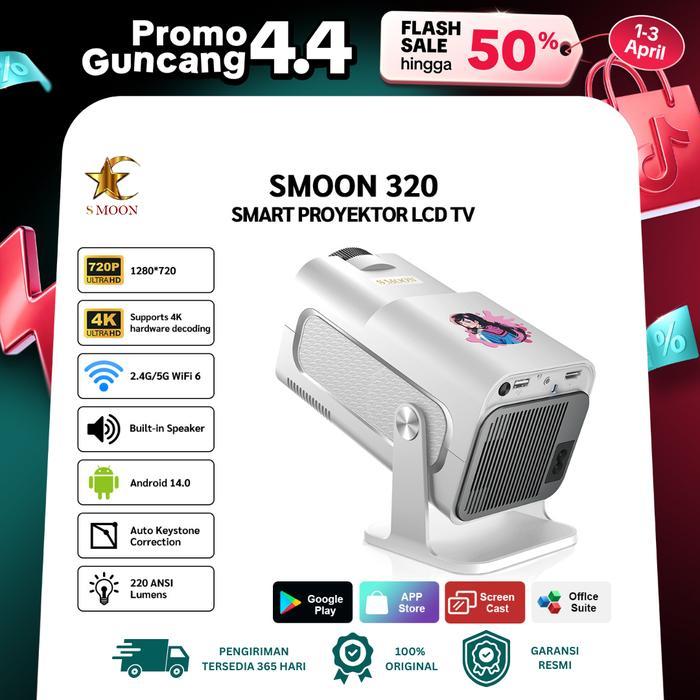 SMOON 320 Projector LCD TV - Proyektor Pintar - 220 ANSI Lumens - TV Android - Fokus Otomatis -