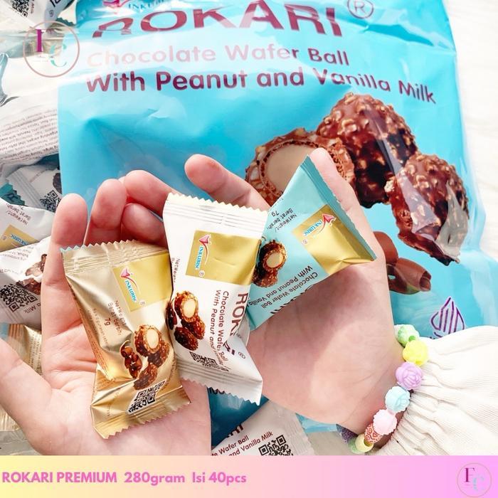 Rokari Premium Wafer Ball Coklat Kacang Vanila Susu Isi 40Pcs