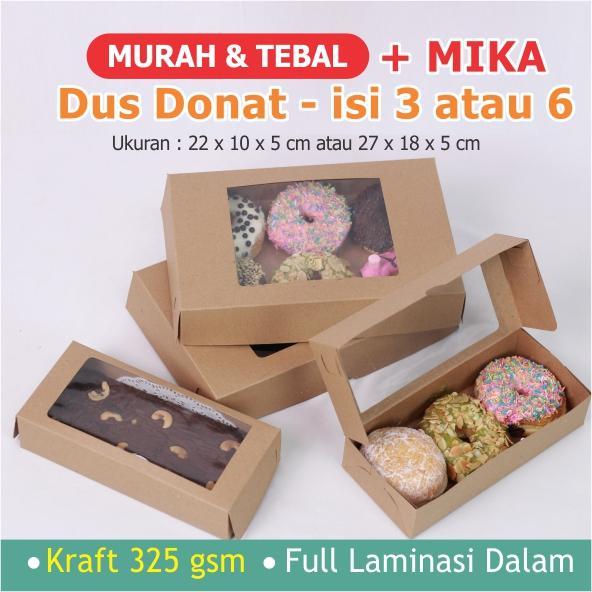 DUS BOX DONAT ISI 3 MIKA JENDELA - KRAFT LAMINASI - BOX BROWNIES MIKA