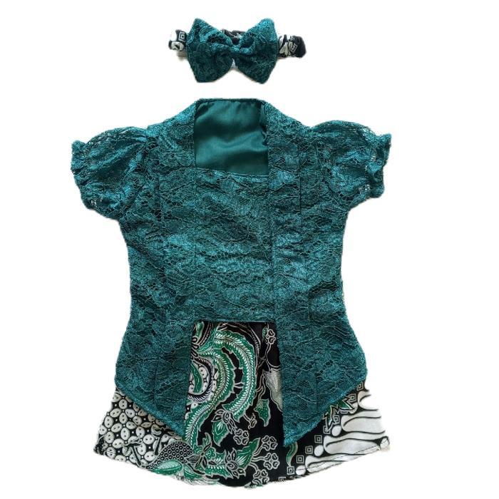 TERMURAH Setelan Kebaya Bayi Perempuan 1 Tahun Kutu Baru Emerald Jahitan Taylor Rok Batik Hitam