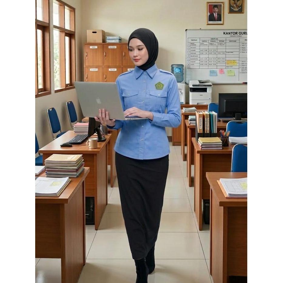 kemeja pdh biru telur asin / pdh biru muda / kemenag wanita lengan panjang terbaru / kemeja wanita