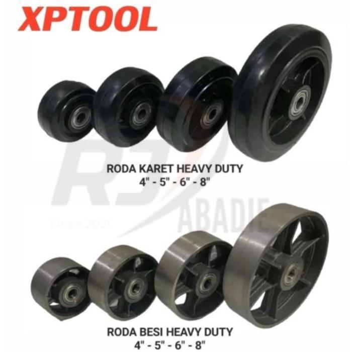 Roda Karet / Besi Bearing AS Tebal Heavy Duty XPTOOL 4 5 6 8 Inch Gerobak Kereta Troli