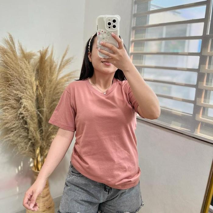 kaos wanita polos / baju wanita / pakaian wanita murah biru combed kerah rib