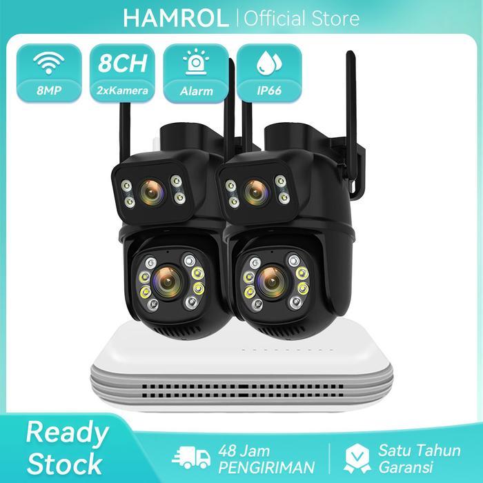 Hamrol Paket CCTV 10 Channel WiFi NVR + 2 Kamera PTZ 8MP Outdoor Camera Wireless