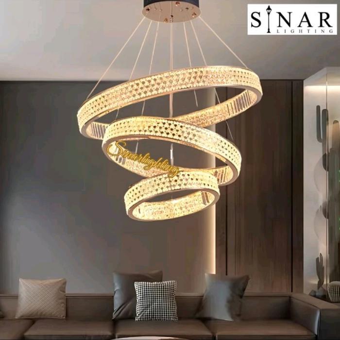 Lampu Gantung Kristal 3 Susun Cin_Cin Led 3 warna Cahaya XD8805