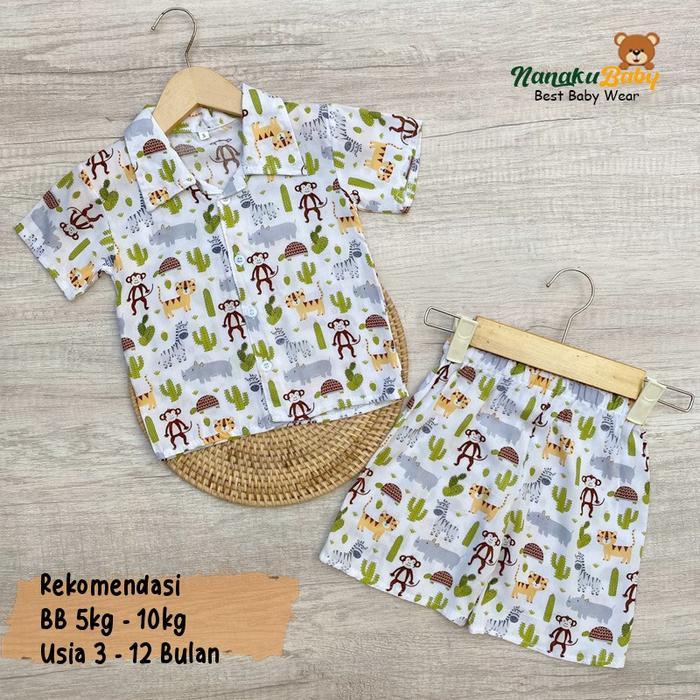 Best Seller Nanaku Baby - S M L Xl One Set Setelan Anak Rayon Lengan Pendek Motif Salur Usia 3 Bulan