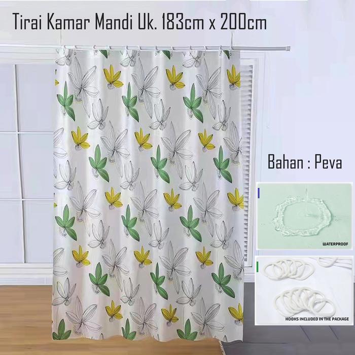 Tirai Kamar Mandi 183Cm X 200Cm Shower Curtain Gorden Kamar Mandi Plastik Gercep