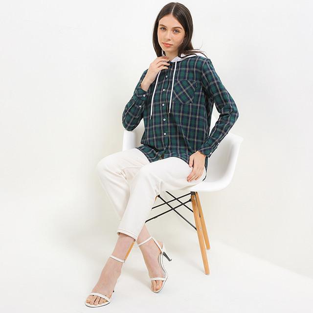 Hush Puppies Flannel Hoodie Wanita 90S Hlola Green
