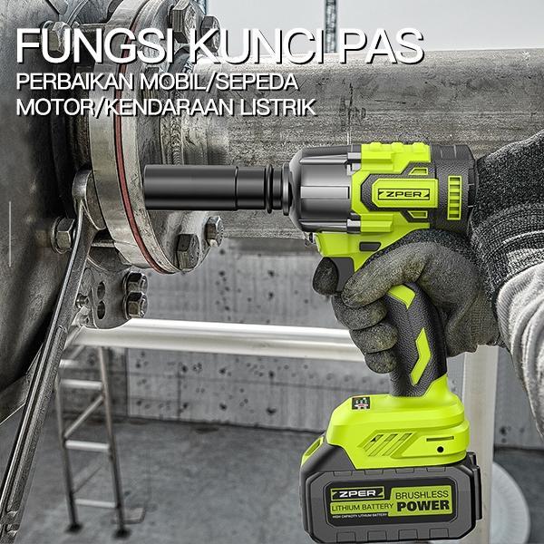 Zper Kunci Impact Tanpa Kabel 400 N.M-1200N.M Bor Elektrik Impact Bor Listrik Multi-Bit Kunci Impact