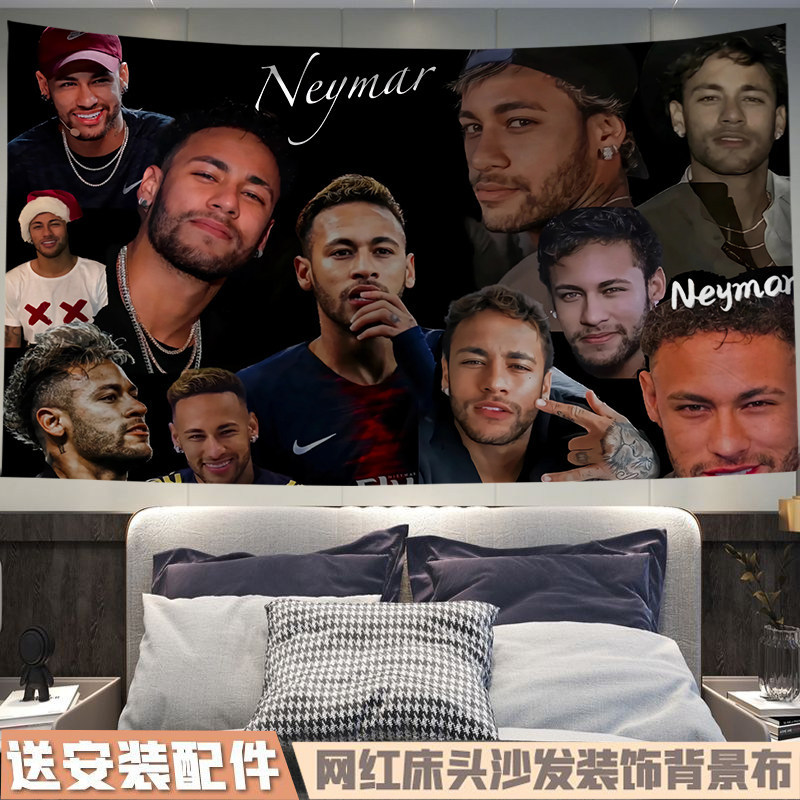 Hiasan Dinding Kain Tenun Bergambar Bintang Sepak Bola Neymar, Poster Kustom untuk Dekorasi Asrama M