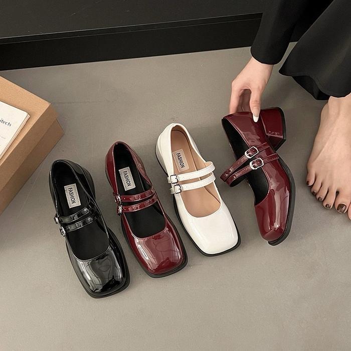 Laviola - 2503 Sepatu Mary Janes Hitam Maroon Putih Pantofel Wanita Cewek Perempuan Kekinian Fashion