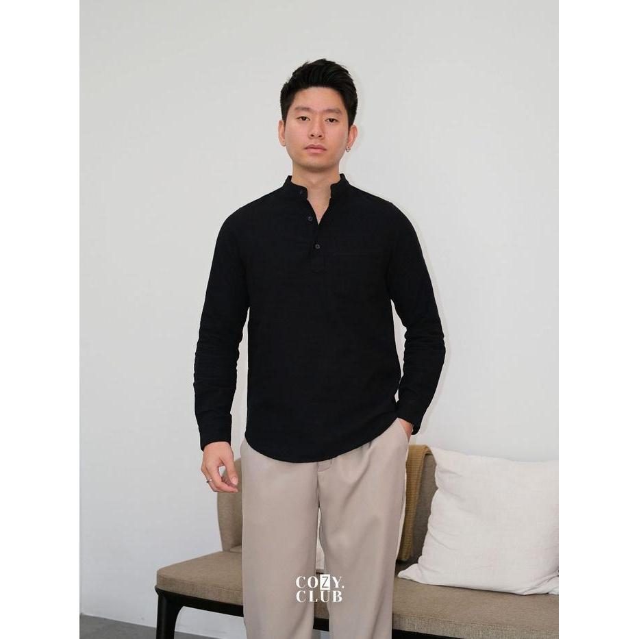 Cozyclub Linen Koko Polo Kaos Kerah Koko Pria Lengan Panjang 171 Pasti Ori