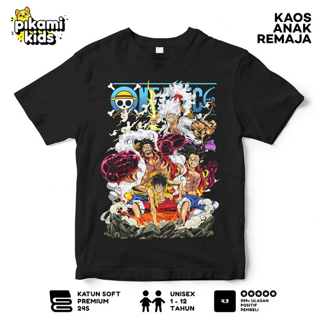 PIKAMI Kaos Distro Anak One Piece Luffy Baru Hadir - Baju Anak One Piece Hitam