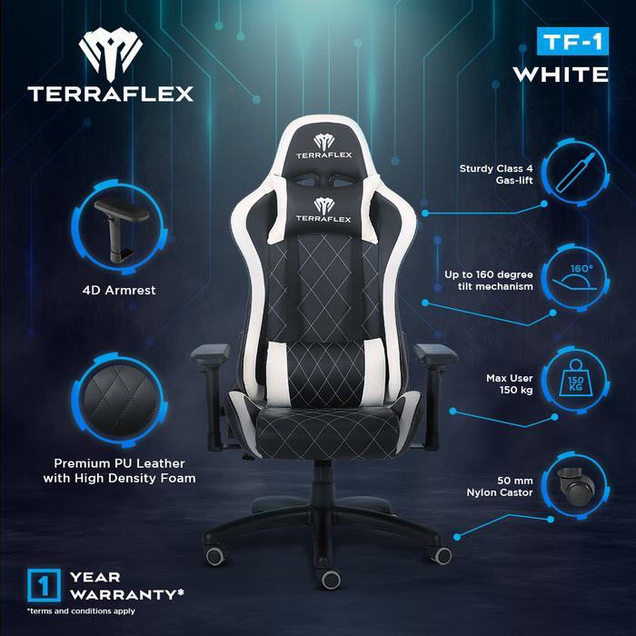 Terraflex Tf-1 Gaming Chair Kursi - Blackwhite Terbaru 
